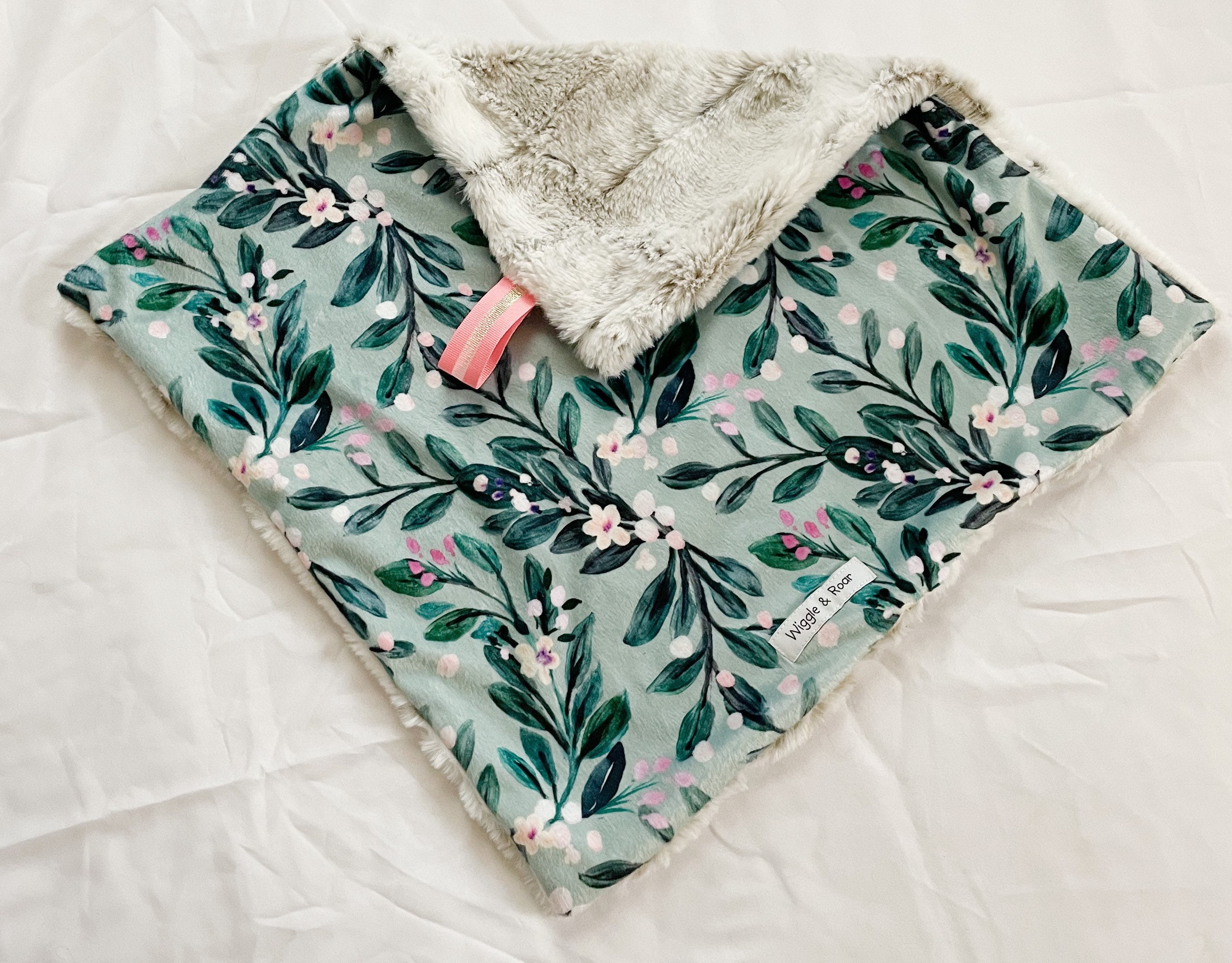 Lovey Olive Green Sprigs Baby Blanket Minky Blanket Faux Etsy