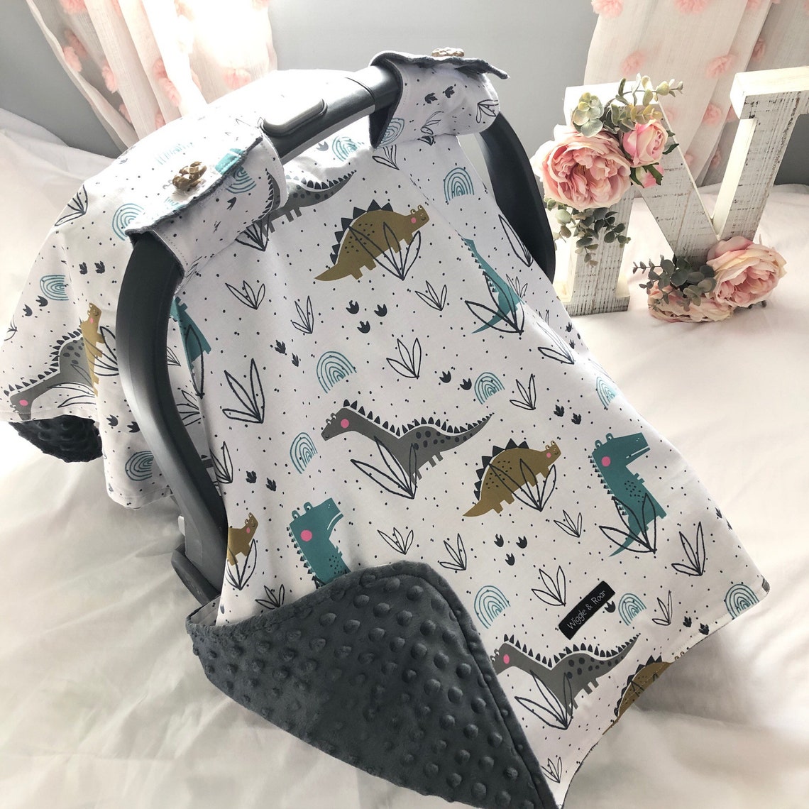 Dino Dinosaur Baby Car Seat Canopy Infant Car Seat Cover Etsy