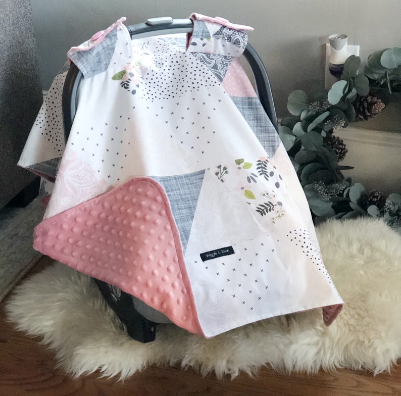 Geometric Pink Baby Car Seat Canopy Infant Car Seat Cover Etsy