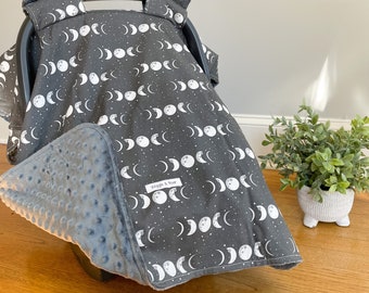 Moon Phases | Baby Car Seat Canopy, Infant Car Seat Cover Boy, Carseat Cover, Baby Shower Gift New Mom, Car Seat Tent, Personalized Gift