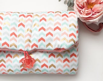 Pink Blush Mint Gold Chevron  | Baby Travel Changing Pad, Diaper Mat, Baby Shower Gift for Mom, Baby Girl, Baby Shower Gift for Mom