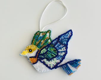 Beaded Bird Ornament: Handmade Felt Holiday Decoration
