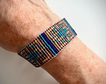 Boho Chic Loom Beaded Bracelet Seed Beads Whimsical Design Hand Loom Beaded Hand Crafted Geometric Shaped Bracelet