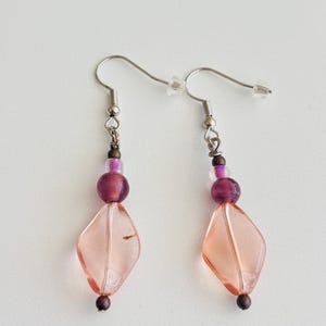 Pink Leaf Glass Earrings – Light & Airy Dangles in Blush and Berry
