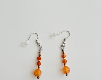 Handmade Orange Glass Bead Dangle Earrings – Boho Citrus Drop Jewelry