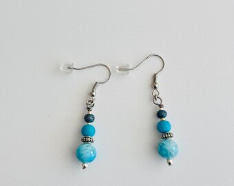 Ocean Breeze Blue Beaded Dangle Earrings – Handmade Boho Style