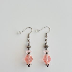 Pink Glass Drop Earrings with Antique Silver Accents – Feminine and Elegant