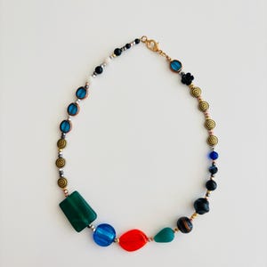 Bold Multicolor Mixed Bead Necklace – Eclectic Glass & Metal Statement Jewelry