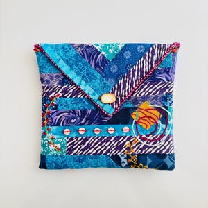 Colorful Patchwork Fabric Pouch – Embroidered Handmade Envelope Bag with Button Closure
