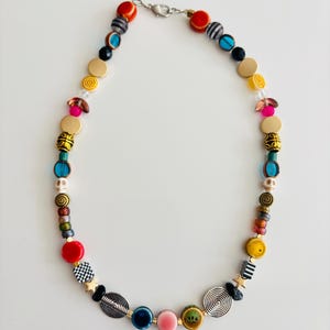 Eclectic Mixed Bead Necklace – Ceramic, Glass, Metal & Resin Beads with Lobster Clasp