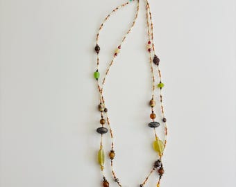 Earthy Autumn Beaded Necklace: Handmade Glass, Ceramic & Metal Jewelry