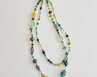 Whimsical Beaded Double Strand Necklace: Lampwork & Mixed Media Accents