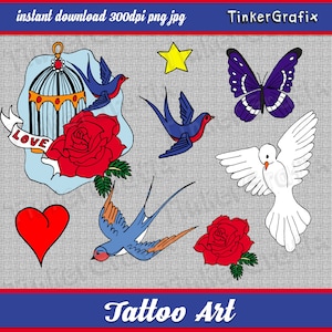 Hand drawn tattoo clipart , retro illustrations, instant download, digital clip art, printable, commercial use
