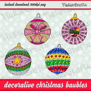 Decorative hand drawn christmas baubles clipart, christmas balls, decorations, digital clip art, printable holiday party commercial use