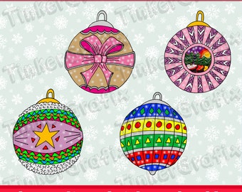 Decorative hand drawn christmas baubles clipart, christmas balls, decorations, digital clip art, printable holiday party commercial use