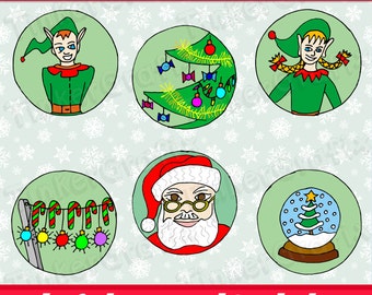 Elf and Santa Christmas clipart, collage, digital clip art, printable holiday party Illustrations commercial use