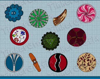 Hand drawn button clipart , retro buttons illustrations, instant download, digital clip art, printable, commercial use