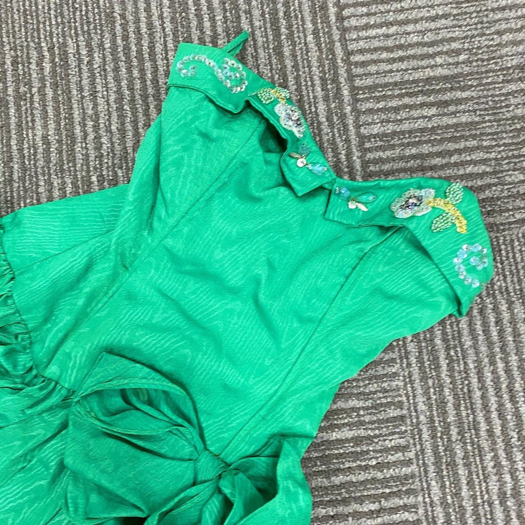 emerald green drop waist dress Emerald Green Jacquard Floral Midi Dress at Maria Vincent Boutique Emerald / S