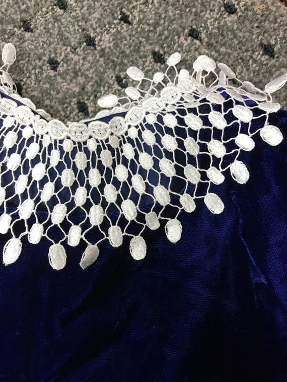 Lanz Royal Blue Velvet Dress with Detachable Lace… - image 5
