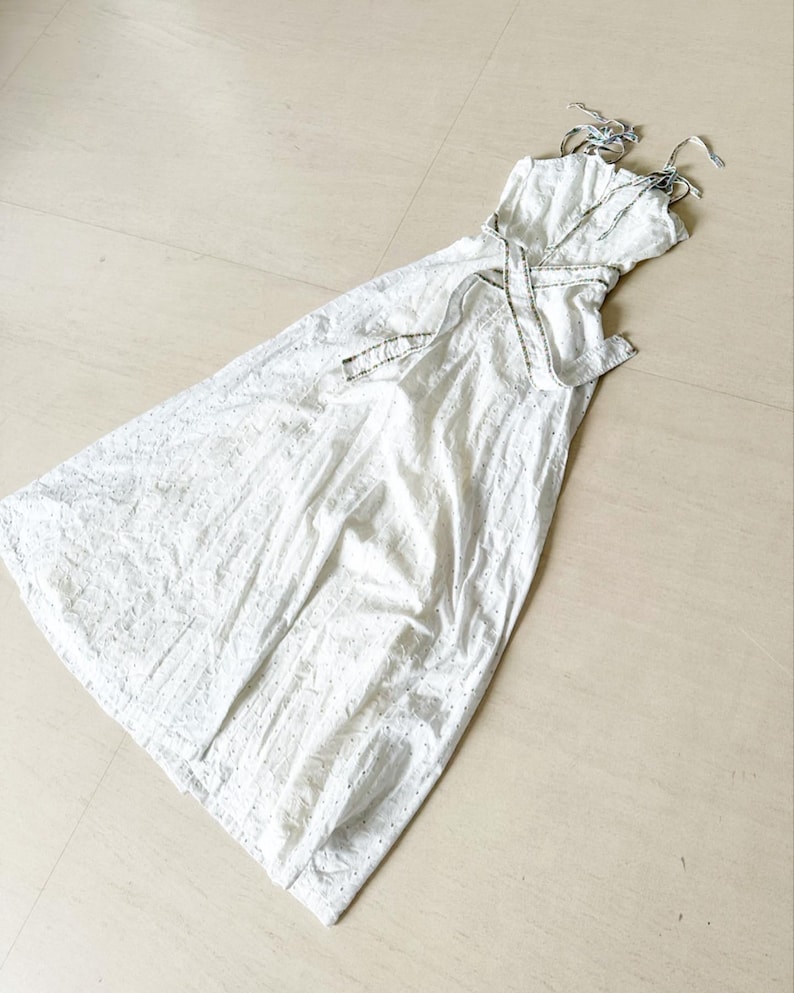 MABLE Eyelet Lace Maxi Dress With Side Strap Details