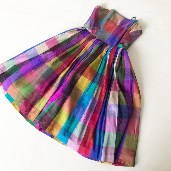 Gorgrous Rainbow Plaid Thai Silk Dress