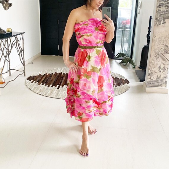 Breathtaking Floral Bustier Pleated Dress