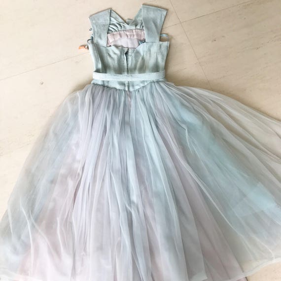 1950s Ice Blue Organza Tulle Dress XS - image 6