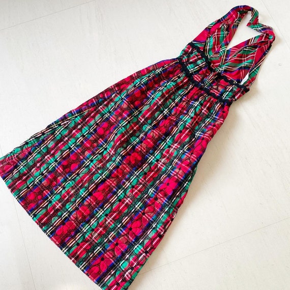 Gorgeous 60s Quilted Plaid Maxi Halter Dress - image 7