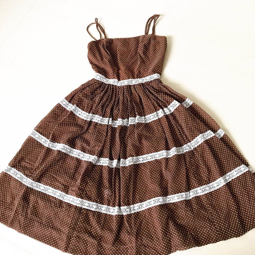 blue dress with brown belt HEYCHIC Zaya Brown White Polka Dot Maxi Dress, AU 14 main image 0