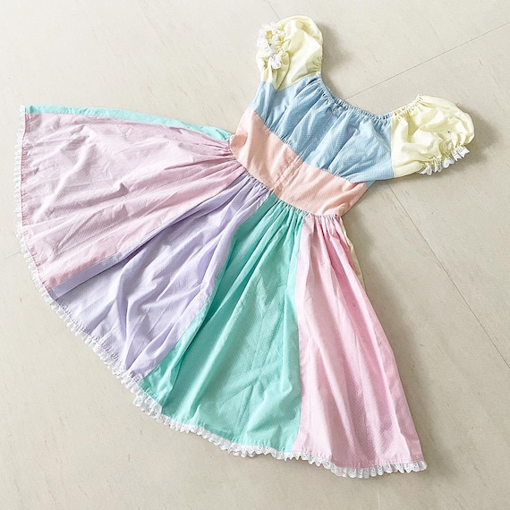 Pretty Pastel Patchwork Swiss Dot Dress