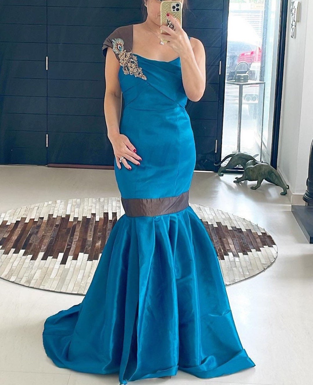 mermaid wedding dress short 3D Flowers Puff Short Sleeves Stunning Mermaid Wedding Dress with Chapel Train AWD1910