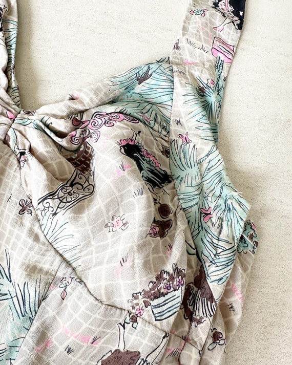 Adorable 50s Novelty Print Halter Silk Dress - image 6