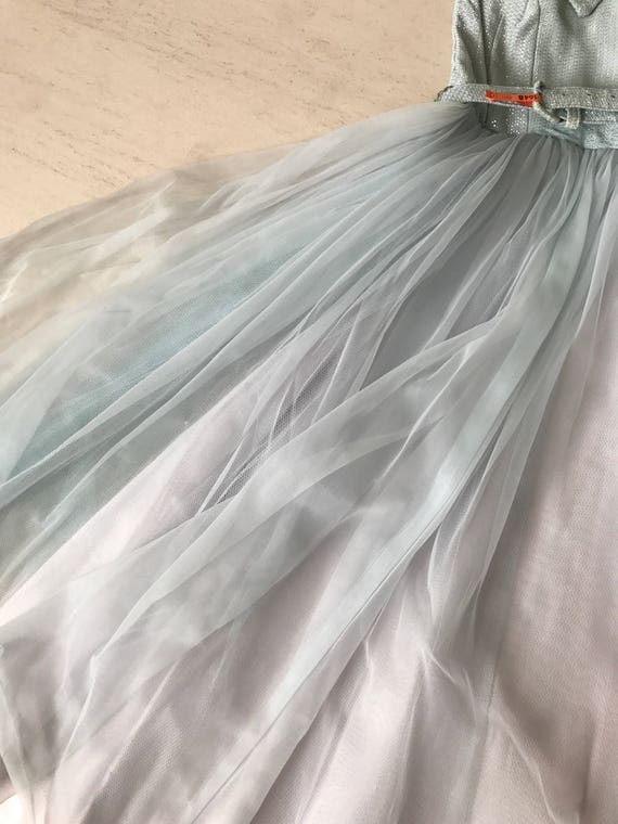 1950s Ice Blue Organza Tulle Dress XS - image 4