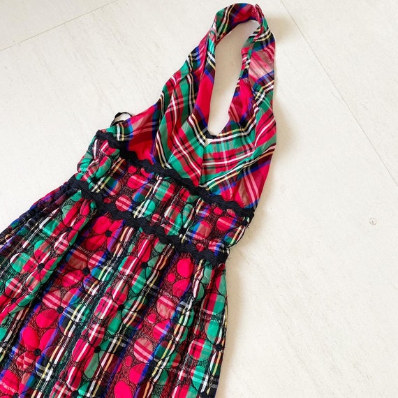 Gorgeous 60s Quilted Plaid Maxi Halter Dress - image 2