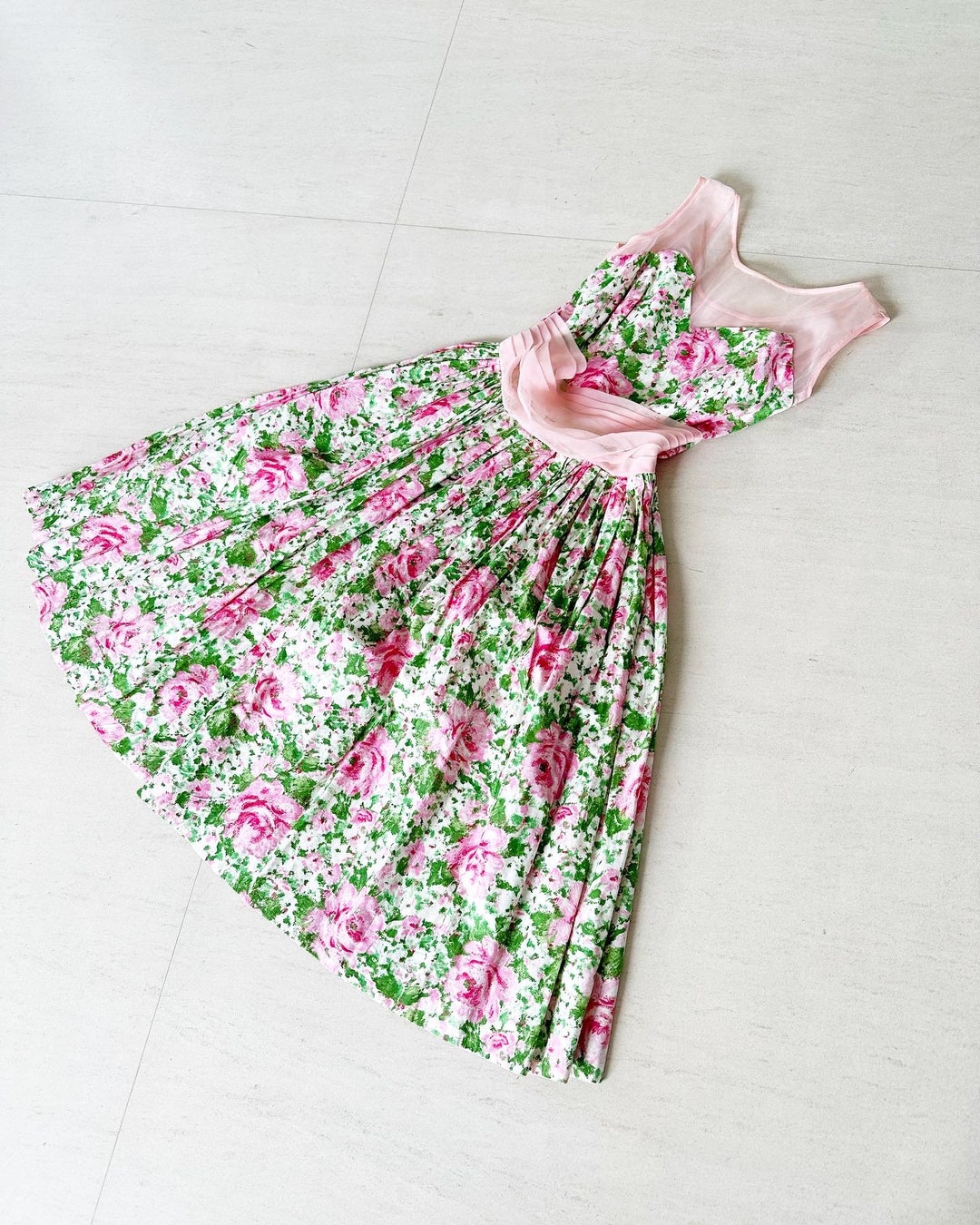 Ruffled Bodice Handmade Flowers Blush Pink Sundress