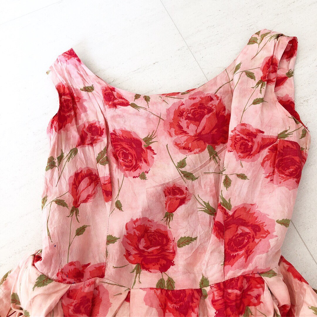 1950s Silk Red Roses Dress Etsy
