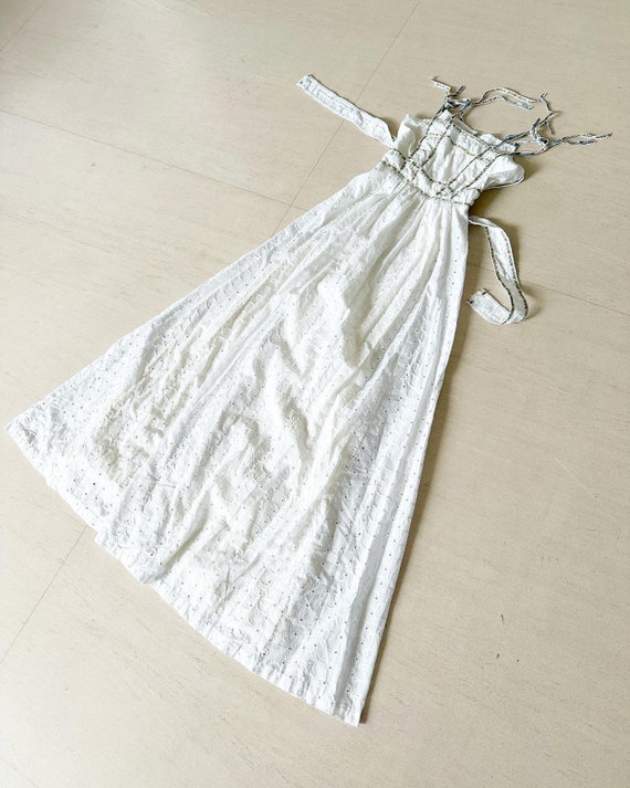 knee length dresses for ladies Women's White Cotton Embroidered Eyelet Maxi Dress main image 0