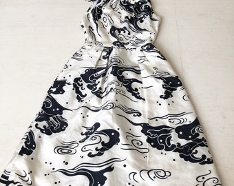 Stunning 1960s Clouds Novelty Print Silk Dress