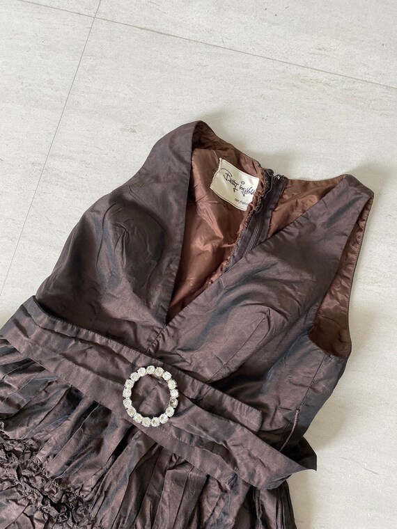 Lovely Brown Taffeta 60s Mini Tent Dress - image 3