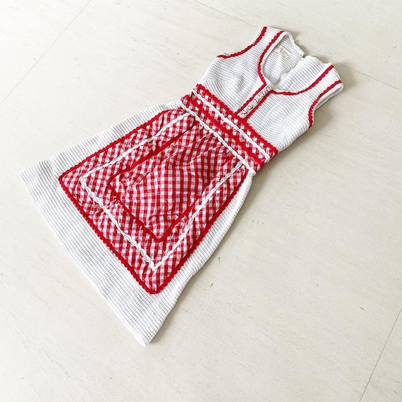 Stunning Red White Gingham Dress with Ric Rac Deta