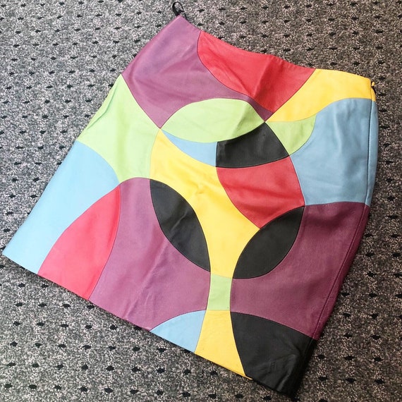 Super Cool Psychedelic Leather Mini Skirt