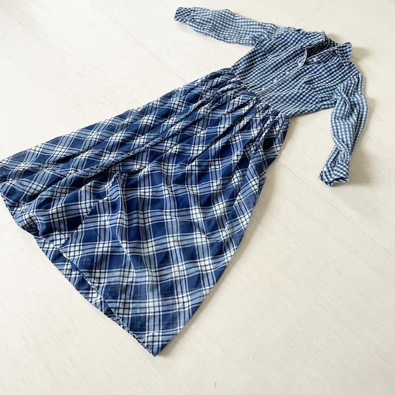 Navy White Gingham Cottagecore Dress