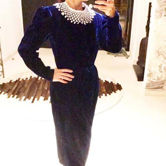 Lanz Royal Blue Velvet Dress with Detachable Lace