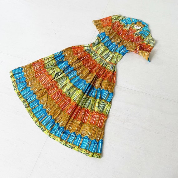 Pretty Rainbow Colored Sketched Houses Dress