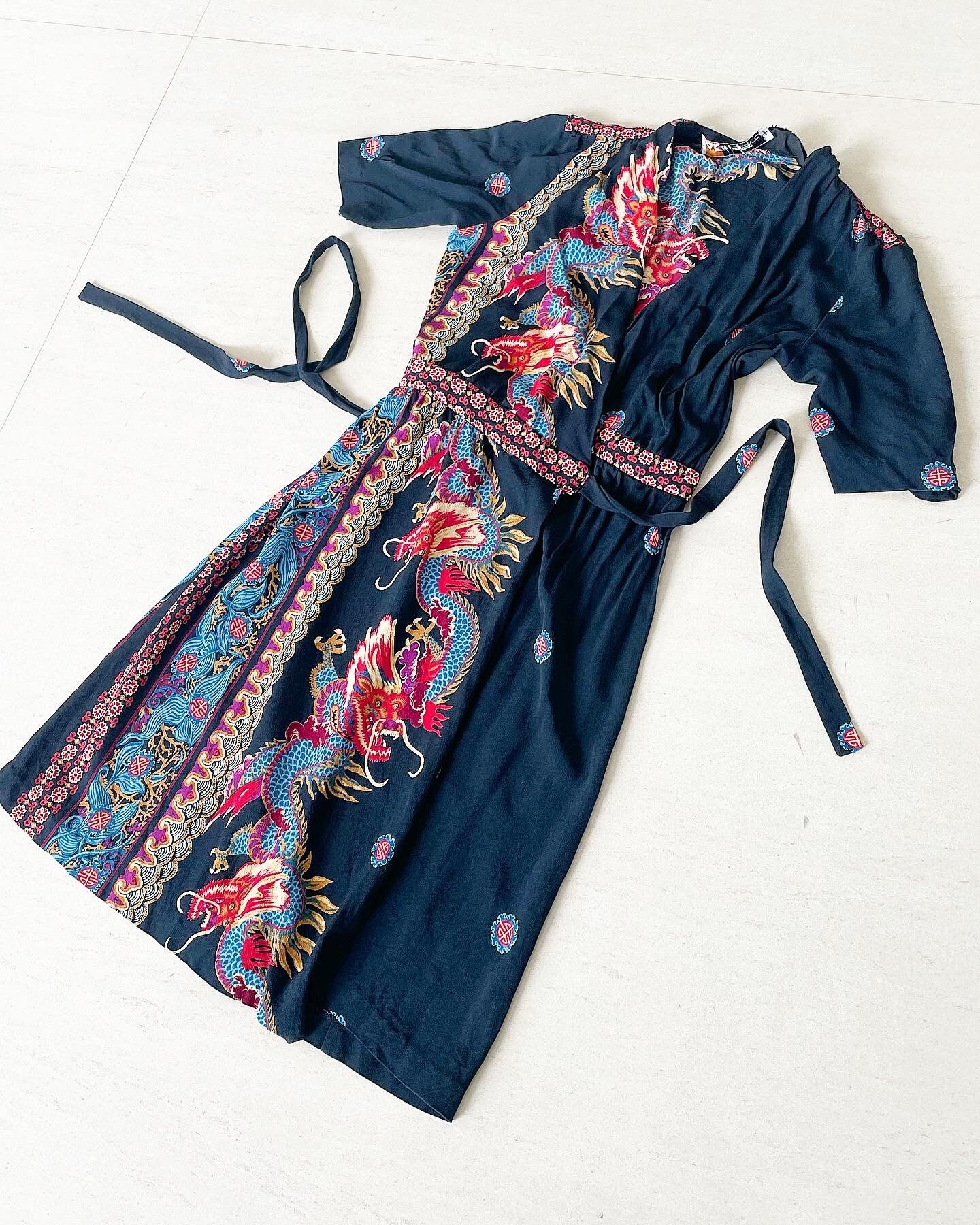 Rare Dragon Print 70S Wrap Dress