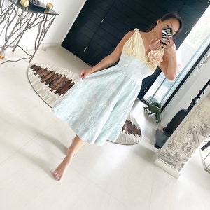 Rare 50s Balmain Silk Chiffon Rose Brocade Dress