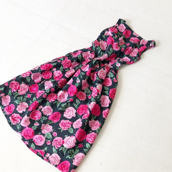Pretty Silk Rose Print Late-50s/Early-60s Dress - image 1