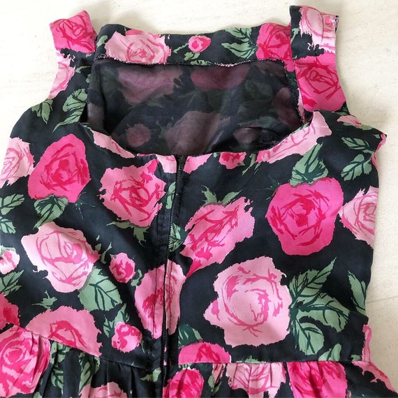 Pretty Silk Rose Print Late-50s/Early-60s Dress - image 7