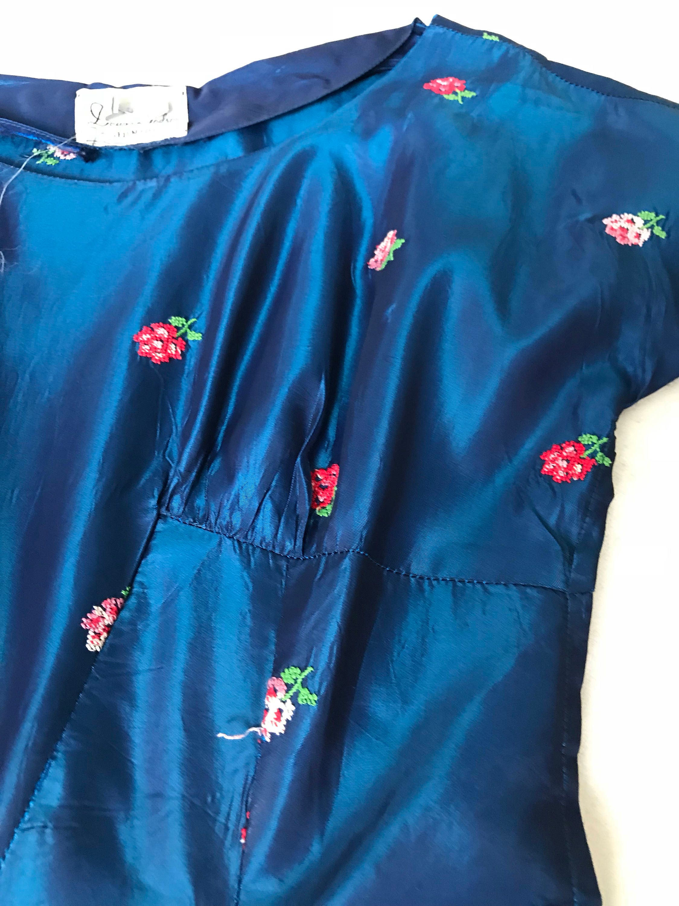 1950s Royal Blue Taffeta Rose Dress - Etsy
