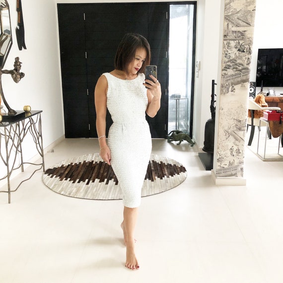 Vavavoom White Sequinned Suzy Perette Wiggle Dress